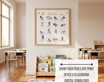 Chair Yoga Poses Art Print, Office, Classroom (Digital Download)