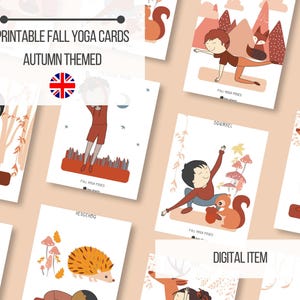 14 tarjetas imprimibles de yoga de otoño, temática otoñal / Vuelta al cole / DESCARGA INSTANTÁNEA