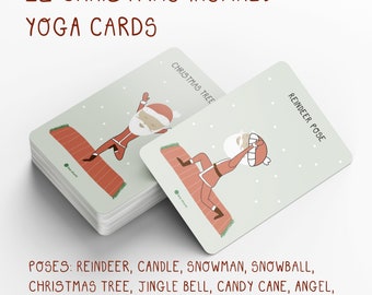 Christmas inspired poses card deck, Yoga with Santa , 12 Printable Cards | INSTANT DOWNLOAD - English and Portuguese