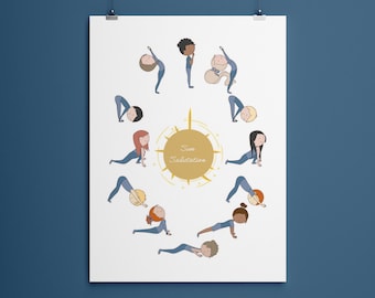 Kinder druckbare Sonne Anrede Asana Poster, Yoga Kunstdruck Instant Download, Illustration, Yogi Wand Dekor Drucke, Jungen & Mädchen Yoga Poster