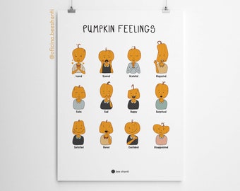 Kürbis Gefühle, Printable Feelings Chart, Social Emotional Learning, Soziale Fähigkeiten, Home School | Zurück zur Schule | SOFORT DOWNLOAD