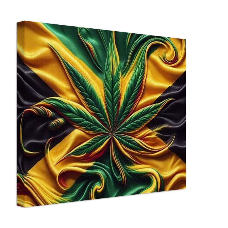 Jamaican Flag Silk Canvas Print With National Herb Inclusion Etsy