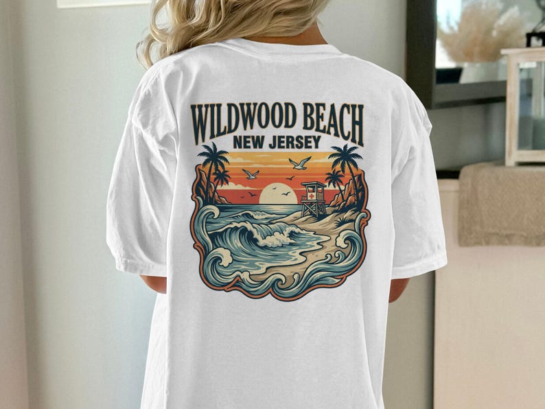 Wildwood Beach New Jersey Tshirt, Vintage Beach Shirt, Summer Vacation Tee, Sunset Graphic Tee, Retro Surf TShirt, Unisex Coastal Apparel