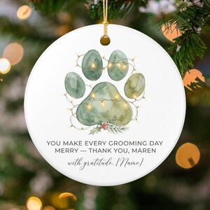 Personalized Paw Print Ornament: Groomer Thank You, Dog Photo, Custom Name