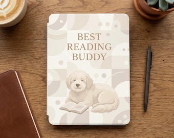 Funda para Kindle de 12.ª generación: Diseño de perro amante de los libros, personalizable, retrato personalizado, cubierta para lector electrónico