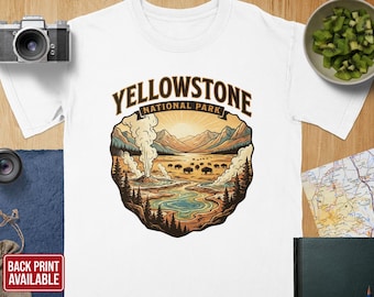 Yellowstone National Park T-Shirt: Buffalo Geyser Landscape Comfort Colors T-Shirt