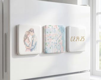 Where We Met Custom Map Magnet, Anniversary Date & Photo Set, Porcelain Fridge Magnets for Couple, Personalized Valentines Day Gift for Her
