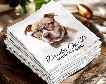 Custom Pet Cocktail Napkins for Weddings, Personalized Dog Napkins, Wedding Party Favors, Unique Wedding Ideas, Custom Pet Art