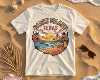 Comfort Colors® T-Shirt: Padre Island Texas Beach Scene Palm Trees Lighthouse Vacation