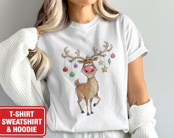 Retro rendierkerstshirt – rendier-T-shirt voor dames, vintage kerstoutfit