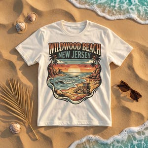 Wildwood Beach New Jersey T-Shirt, Retro Sunset Beach Graphic Tee, Ocean Waves Summer Shirt, Relaxing Beach Vibes Top