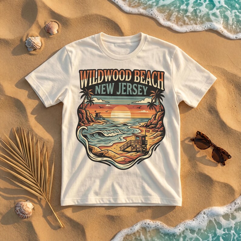 Wildwood Beach New Jersey T-Shirt, Retro Sunset Beach Graphic Tee, Ocean Waves Summer Shirt, Relaxing Beach Vibes Top