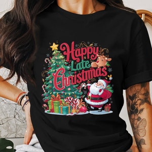 Funny Christmas T-Shirt and Sweatshirt, Santa Claus Reindeer Tee, Holiday Humor Shirt, Christmas Tree and Gifts Design