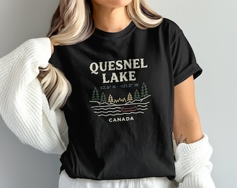 Quesnel Lake Coordinates T-Shirt Retro Canadian Lake Tee Vintage Outdoors