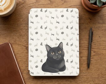 Custodia personalizzata per Kindle di 12a generazione: motivo con amici felini, ritratto di gatto nero, copertina personalizzata, Kindle con foto personalizzata