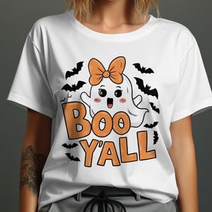 Linda camiseta fantasma para Halloween, diseño Boo Y'all, ropa divertida y espeluznante para este Halloween, ideas de regalos de Halloween imagen 1