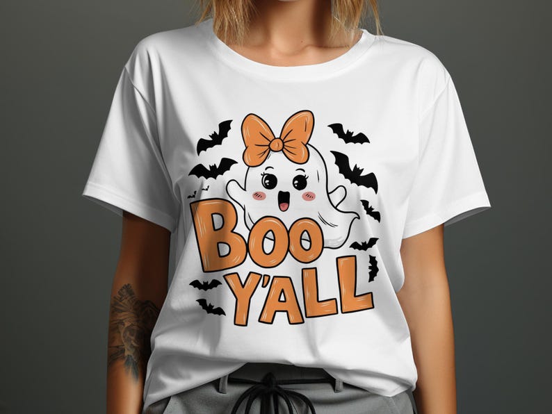 Linda camiseta fantasma para Halloween, diseño Boo Y'all, ropa divertida y espeluznante para este Halloween, ideas de regalos de Halloween imagen 1