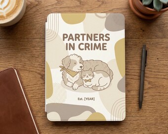 Funda personalizada para Kindle de 12.ª generación: dúo único de perro y gato, retrato inicial personalizado, año personalizable
