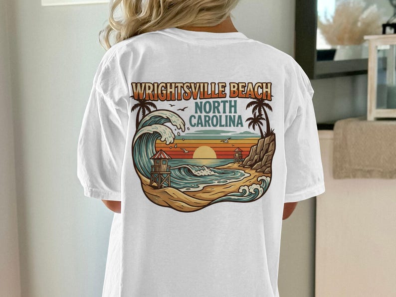 Wrightsville Beach North Carolina T-Shirt, Vintage Beach Sunset Shirt, Coastal Beachwear, Retro Surf Graphic Tee, Unisex Tshirt