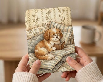 Funda para Kindle: Perro lector, flores, accesorio relajante