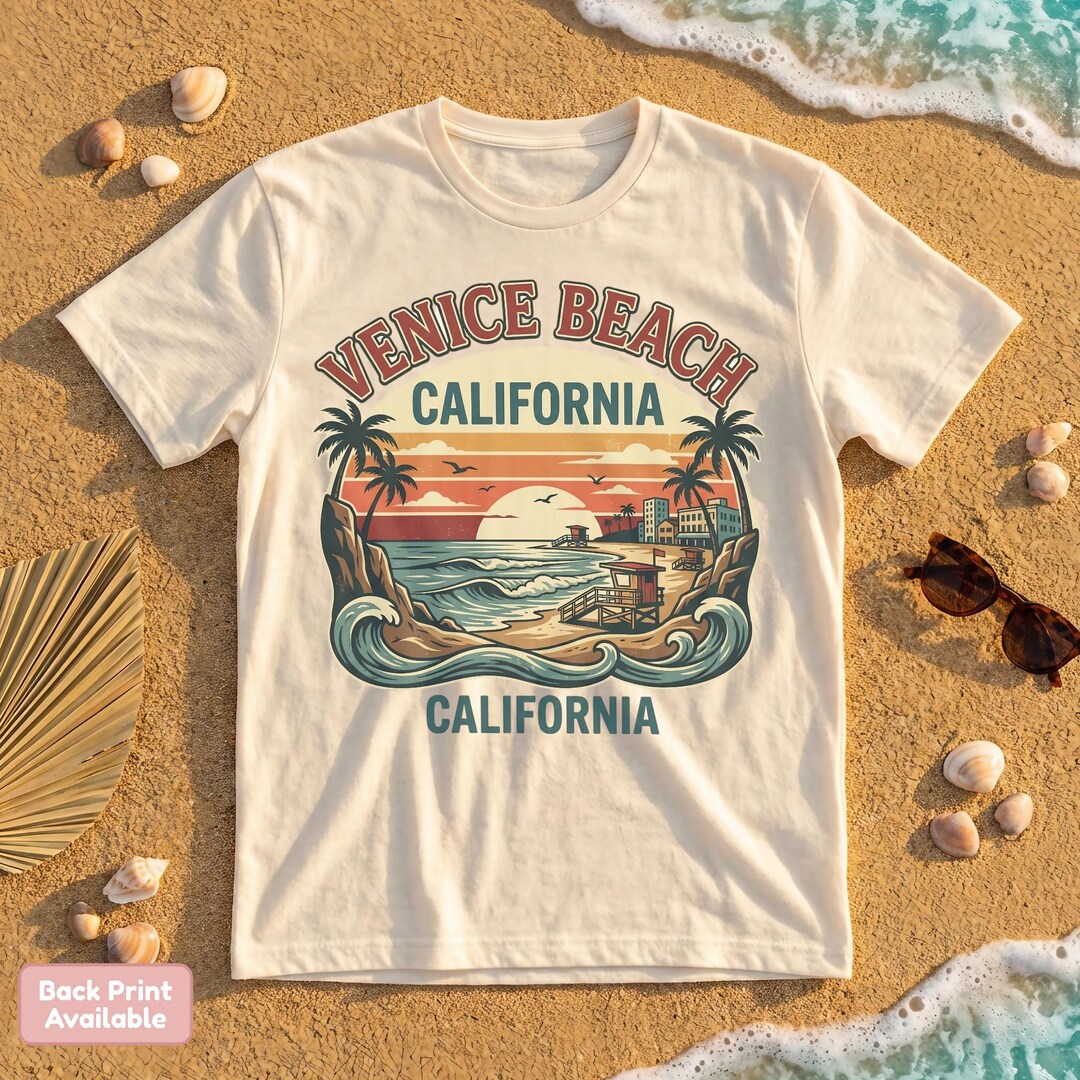 Venice Beach California T-shirt: Palm Trees, Sunset, Ocean, Retro