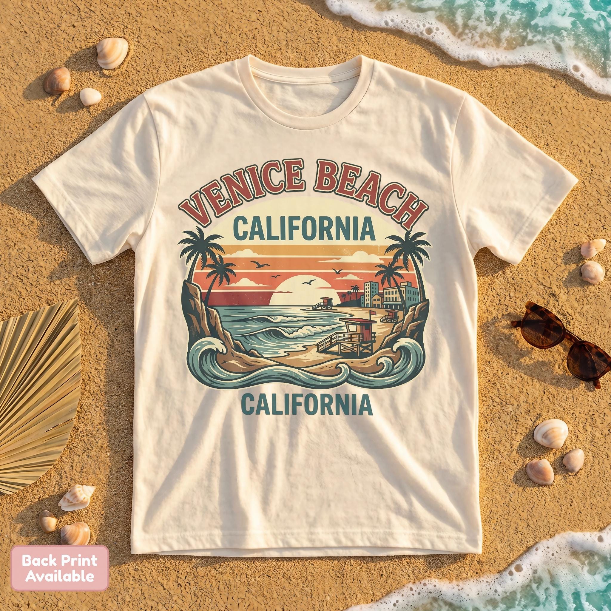 Venice Beach California T-shirt: Palm Trees, Sunset, Ocean, Retro