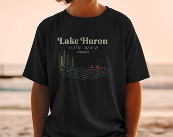 Lake Huron Koordinaten T-Shirt Retro Canadian Lake T-Shirt Natur Shirt Unisex