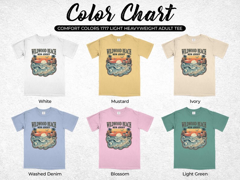 Wildwood Beach New Jersey Tee, Comfort Colors 1717, Vintage Summer T-Shirt, Ocean Sunset Design, Available in Multiple Colors, Unisex Shirt