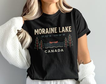 Moraine Lake Coordinates T-Shirt: Canada Souvenir, Outdoors Adventure, Rocky Mountains