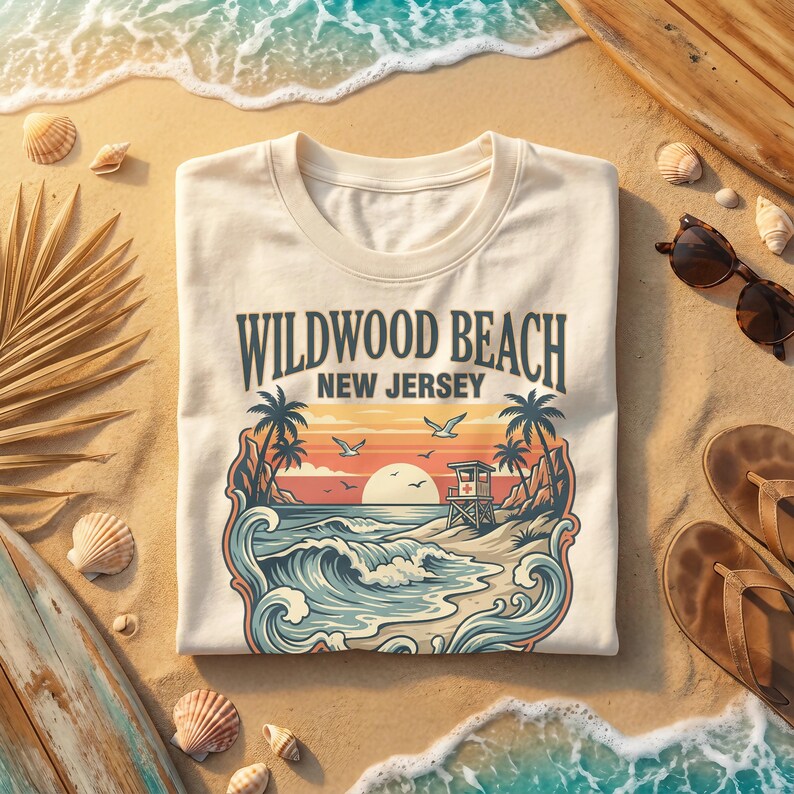 Wildwood Beach New Jersey Shirt, Vintage Sunset T-Shirt, Retro Surf Tee, Summer Beachwear, Coastal Vacation Apparel, Gift Idea