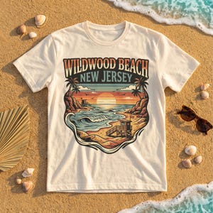 Wildwood Beach New Jersey T-Shirt, Vintage Ocean Sunset Graphic Tee, Coastal Vacation Souvenir Shirt, Retro Beachwear Top
