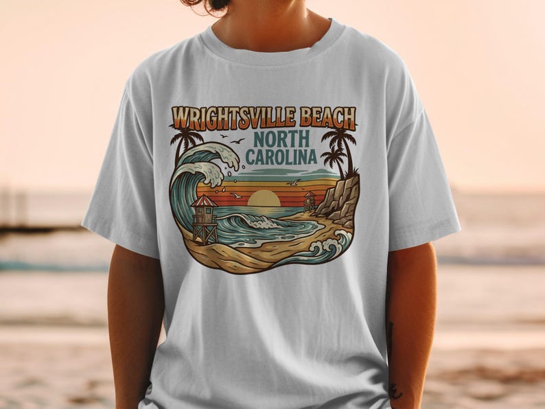 Wrightsville Beach North Carolina T Shirt, Retro Beach T Shirt, Vintage Surfing T Shirt, Coastal Sunset Graphic Tee