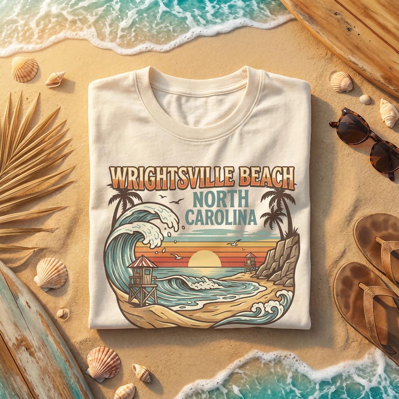 Wrightsville Beach North Carolina T-Shirt, Retro Beach Shirt, Summer Vacation Tee, Coastal Apparel, Beach Wave Graphic, Surf Gift