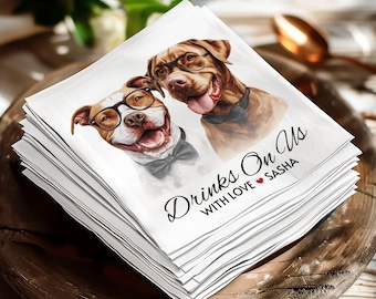 Custom Pet Cocktail Napkins, Wedding Pet Theme Napkins, Personalized Drink Napkins, Dog Lover Wedding Decor, Pet Wedding Favors