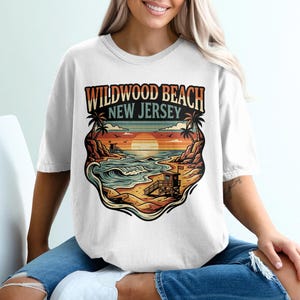 Wildwood Beach New Jersey T-Shirt, Sunset Beach Graphic Tee, Retro Vintage New Jersey Shirt, Summer Vacation Top, Travel Gift Idea