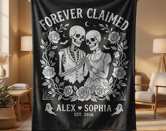 Deken: gepersonaliseerde sherpafleece, skeletpaar, jubileumcadeau, Valentijnsdag