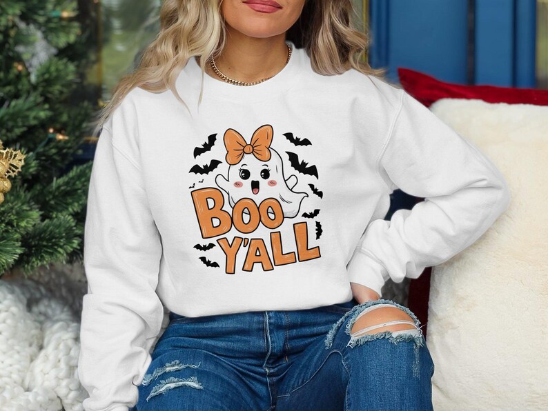 Linda camiseta fantasma para Halloween, diseño Boo Y'all, ropa divertida y espeluznante para este Halloween, ideas de regalos de Halloween imagen 2