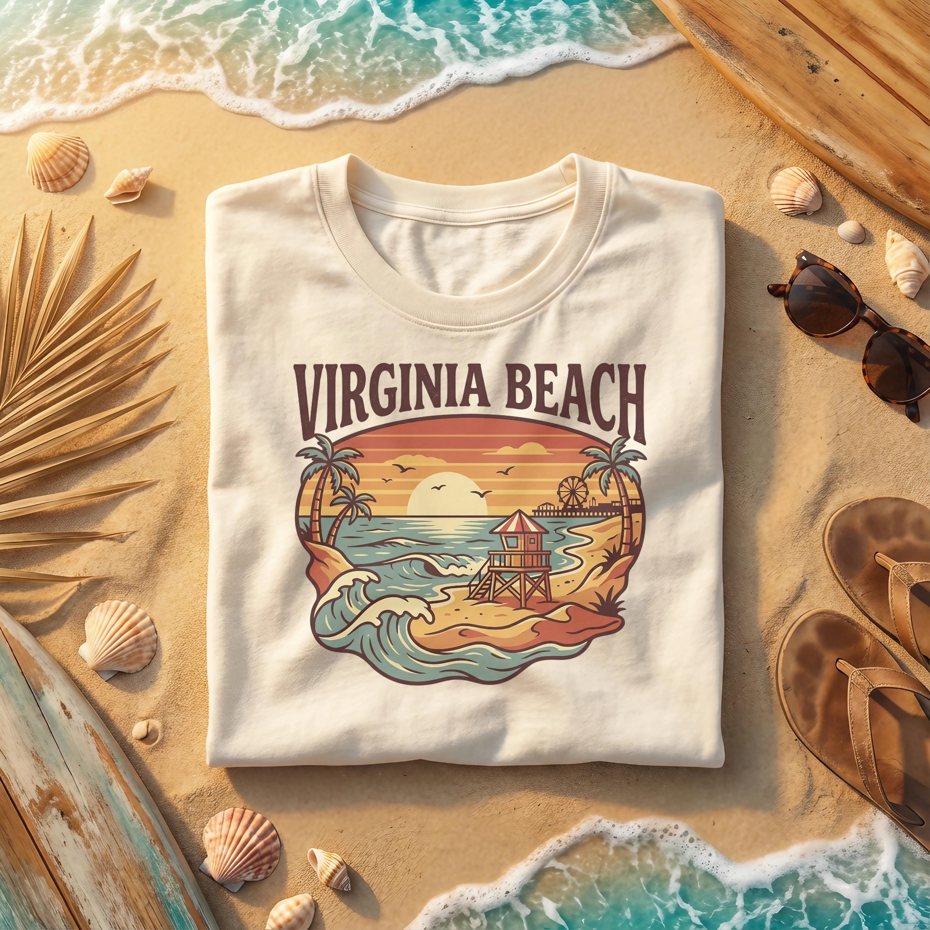 Virginia Beach T-shirt: Ocean Scene, Palm Trees, Coastal Souvenir