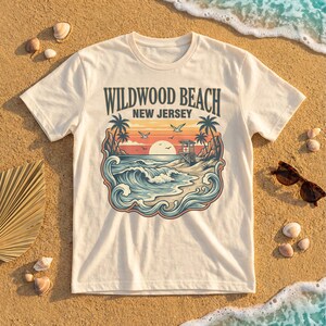 Wildwood Beach New Jersey Graphic Tee, Retro Sunset Beach T-Shirt, Summer Vacation Shirt, Cool Beach Wave Tee, Casual Beachwear