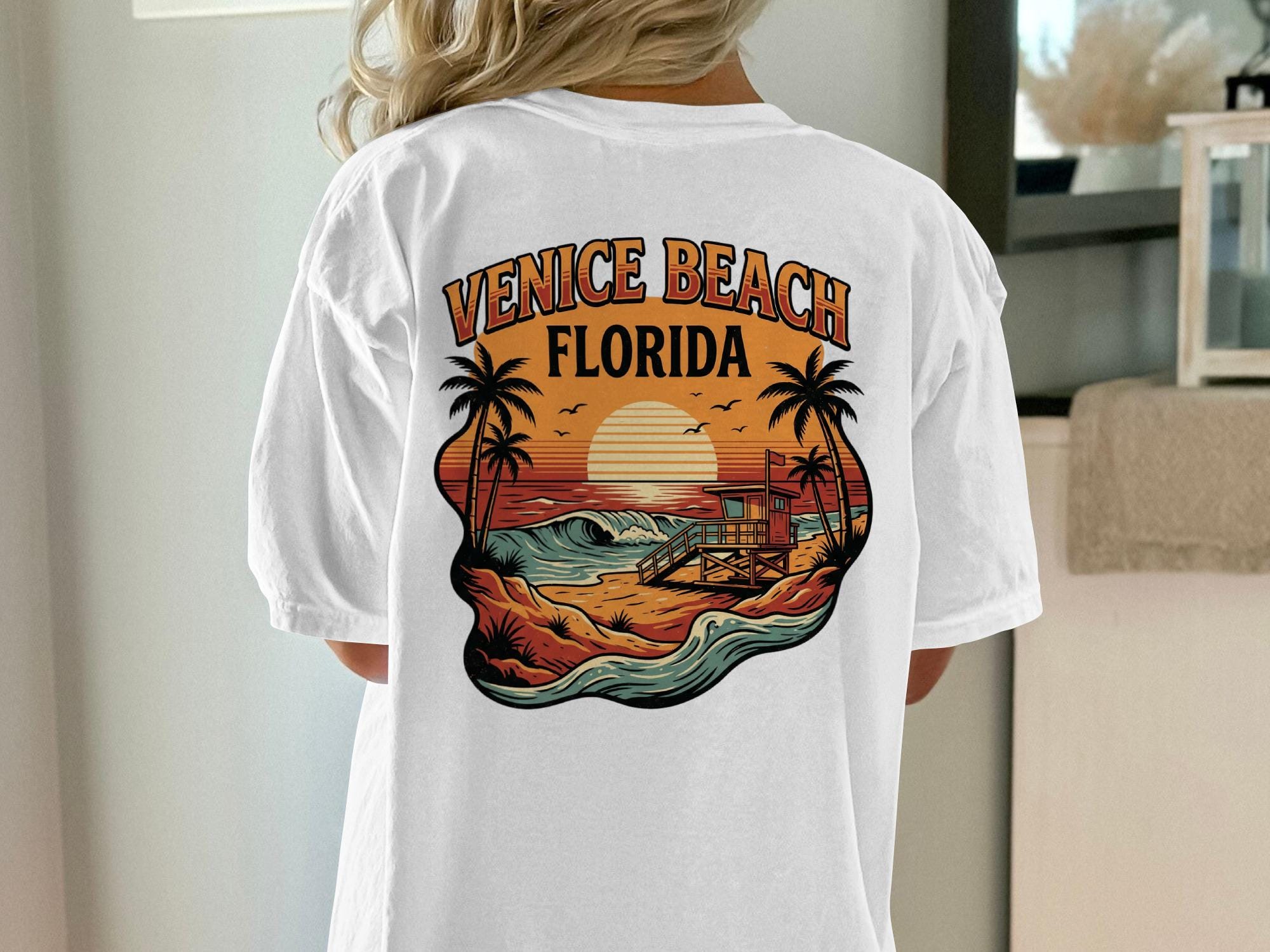 Comfort Colors® Venice Beach Florida T-shirt: Beach Scene, Retro