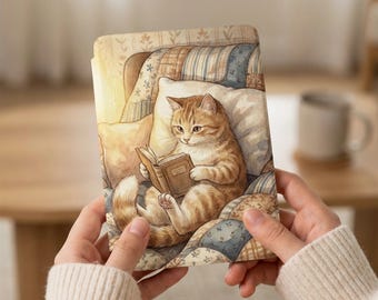 Custodia per Kindle Paperwhite/Colorsoft 7'': design con gatto soriano che legge, custodia protettiva, accessorio leggero