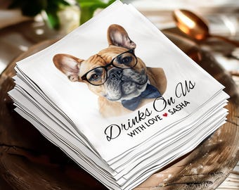 Custom Pet Cocktail Napkins for Weddings, Cute Dog Design Napkins, Personalized Party Table Accessories, Wedding Napkins