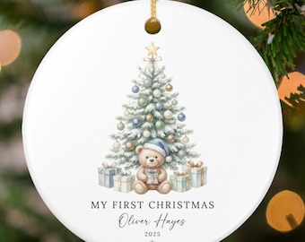 Boy Christmas Ornament Personalized Baby Boy Ornament Bear Tree First Christmas Ornament Kid Gift Son Grandson