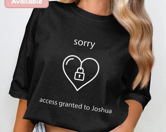 Camiseta personalizada de San Valentín: diseño de candado de corazón, nombre personalizable, colores cómodos, lo sentimos, acceso solo al nombre.