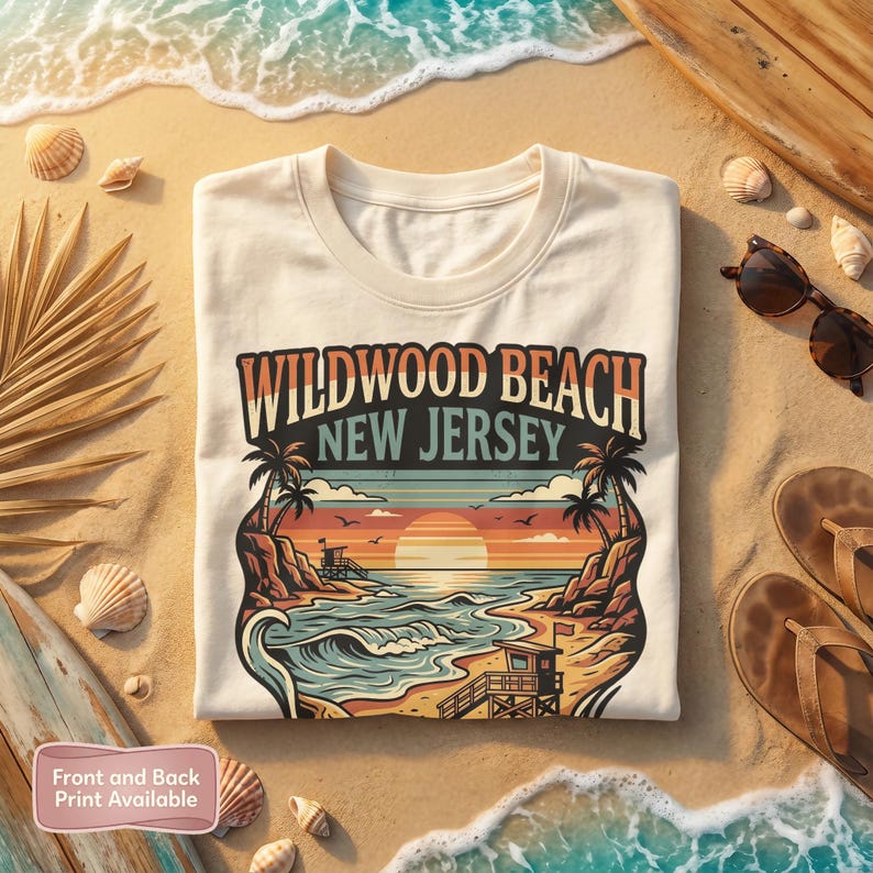 Wildwood Beach New Jersey T-Shirt, Retro Sunset Beach Graphic Tee, Vacation Souvenir Shirt, Summer Beachwear, Coastal Gift Idea