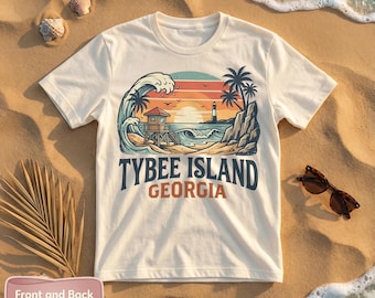 Comfort Colors® T-Shirt: Tybee Island Georgia, Beach Wave Lighthouse Palm Trees Graphic