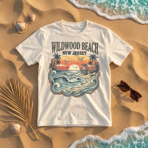 Wildwood Beach New Jersey T-Shirt, Vintage Beach Graphic Tee, Coastal Vacation Shirt, Retro Surf Design, Ocean Sunset Apparel