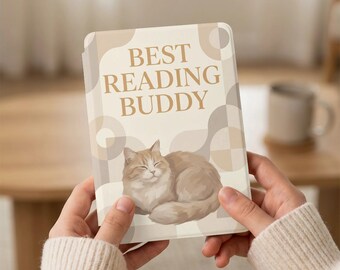Funda para Kindle con diseño de mascota personalizado, retrato de gato personalizado, cubierta para lector con iniciales, funda para Kindle de 12.ª generación