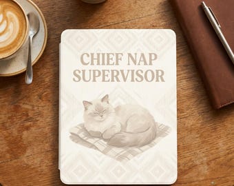Funda Kindle: Compatible con 7'', Retrato personalizado de gato Ragdoll durmiendo, Texto divertido, Cubierta para Kindle Paperwhite/Colorsoft