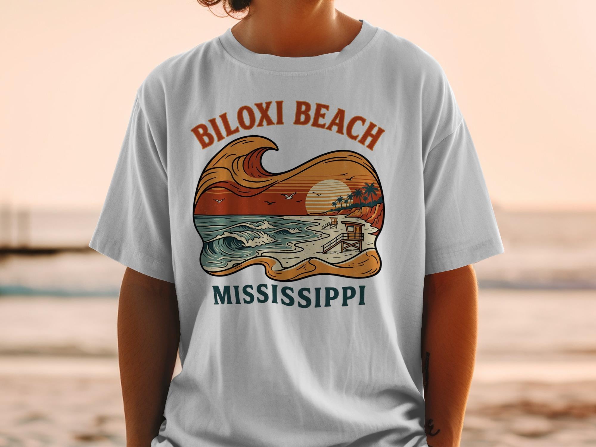 Comfort Colors® T-shirt: Biloxi Beach Mississippi Retro Wave, Palm